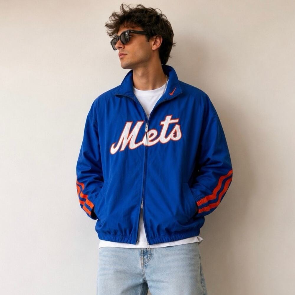 Nike New York Mets 2010 Long Sleeve Full-Zip Windbreaker Jacket Blue Orange XXL